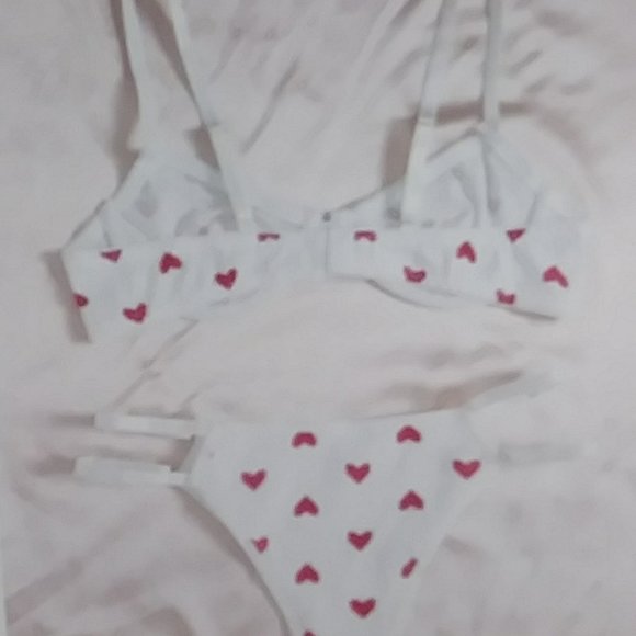 White Red Heart Print Lingerie Set XL - Picture 3 of 16